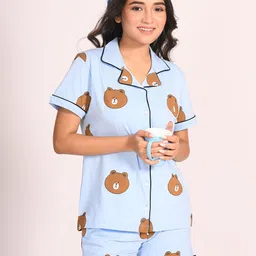 NAP STORY Bear Printed Half Sleeves Shirt and Shorts Nightsuit-picture-15
