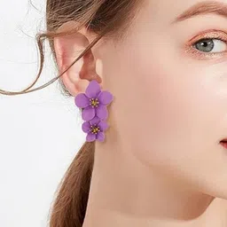 AKISON JEWELS Purple Floral Studs Earrings-image-43