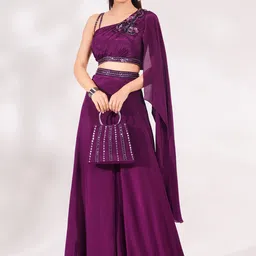 Chaashni by Maansi & Ketan Beads & Stones Embellished One Shoulder Top & Palazzo-picture-26