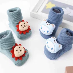 KICKS & CRAWL Infants Pack Of 2 Patterned Ankle Length Socks-37