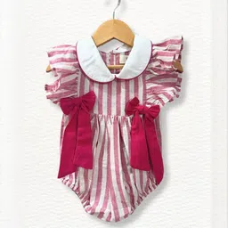 Mamma's Bear Girls Striped Onesie with Bow Detail-33