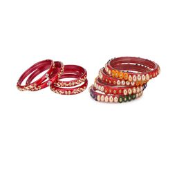 SOMIL Set Of 8 Red And Multicolor Glass Artificial Stones and Beads Bangles-image-12