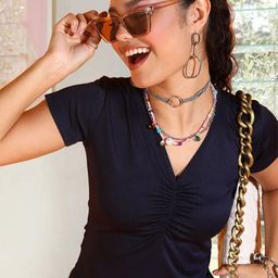 Popwings Women V Neck Solid Top-picture-37