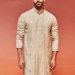 VASTRAMAY Ethnic Motifs Embroidered Sequinned Mandarin Collar Straight Kurta-picture-8