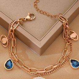 DressBerry Stainless Steel Rose Gold-Plated Evil Eye Charm Link Bracelet-image-63