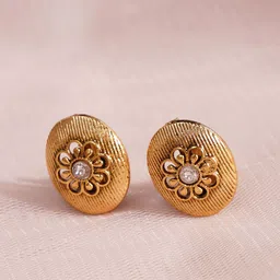 JAYPORE Gold-Plated Artificial Stones Studded Floral Shaped Studs-18
