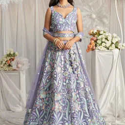 panchhi Embroidered Sequinned Semi-Stitched Lehenga & Unstitched Blouse With Dupatta-image-60