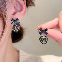 Estailo fashion Artificial Stones Studded Heart Shaped Drop Earrings-image-65