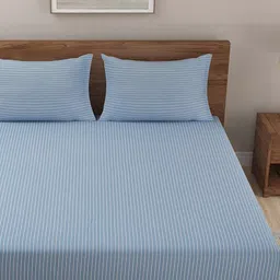 Fabindia Blue & White Striped Cotton 3 Piece Double King Regular Bedding Set-image-69