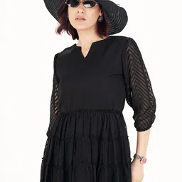 SHOPGARB Women Self Design Mandarin Collar Tiered Longline Top-image-51