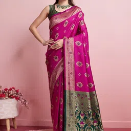 DIVASTRI Ethnic Motifs Woven Design Zari Banarasi Saree-picture-32