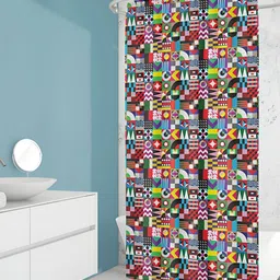 ArtzFolio Red and Blue Geometric Printed Waterproof Shower Curtain-25
