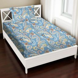 IVAZA Blue Floral 380 TC Single Bedsheet with 1 Pillow Covers-image-74