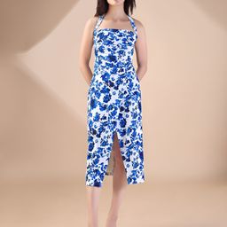 PURVAJA Women Floral Printed Halter Neck Sheath Midi Dress-picture-22