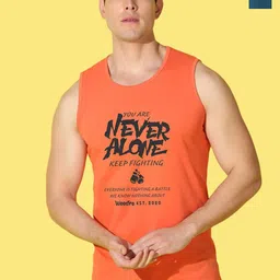 WOOSTRO Pack Of 2 Printed Combed Cotton Gym Vests VWS26(BKLN PEACOCK)(ALONE ORANGE)-16