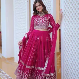 KALINI Embroidered Sequinned Georgette Ready to Wear Lehenga & Blouse With Dupatta-picture-51