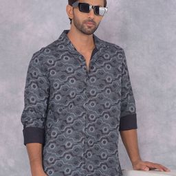 Crimsoune Club Men Smart Spread Collar Geometric Printed Cotton Slim Fit Casual Shirt-image-37