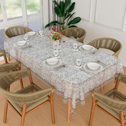 Kuber Industries Transparent Floral Printed Waterproof 6-Seater Table Cover-38