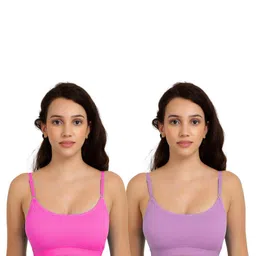 Women Cotton Pink,Purple Non Padded Non-Wired Lingerie Bra Sport wear Gym Crop Tank Top-17