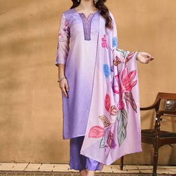 Anouk Floral Embroidered Beads and Stones Straight Kurta with Trousers & Dupatta-image-19