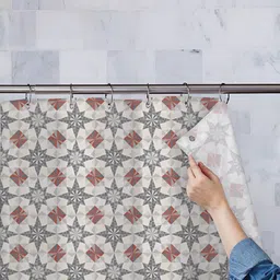 ArtzFolio Grey & White Printed Waterproof Shower Curtain-image-91