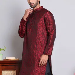 Jompers Floral Woven Design Regular Straight Jacquard Silk Kurta-picture-55