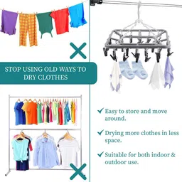 Kuber Industries Grey & Black 32 Clips Flying 360 Rotating Hangers for Drying Clothes image 4