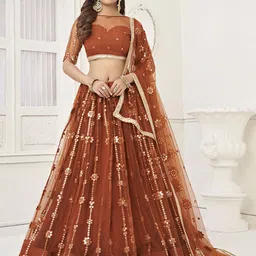DIVASTRI Embroidered Mirror Work Semi-Stitched Lehenga & Unstitched Blouse With Dupatta-picture-15