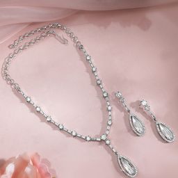 Rubans Rhodium Plated Cubic Zirconia & American Diamond Studded Jewellery Set-2
