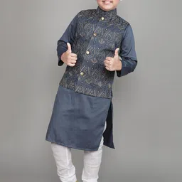 Little Clothings Boys Floral Embroidered Regular Kurta with Churidar-image-21
