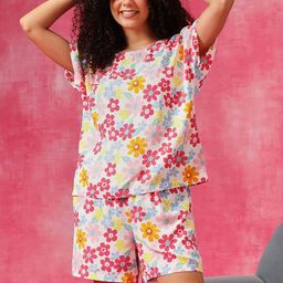 Clovia Women Printed T-shirt & Shorts Night suit-picture-25