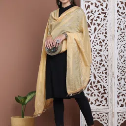 LOOM LEGACY Abstract Embroidered Sequinned Cotton Dupatta-14
