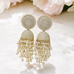 MEIRA JEWELLERY Silver Plated Pearls Beaded Dome Shaped Jhumkas-9
