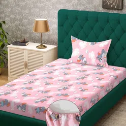 Myntra Elegant Homes Pink & Grey Cartoon Characters 400 TC Single Bedsheet with 1 Pillow Covers-image-15