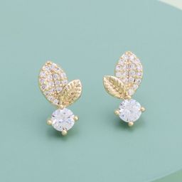Kushal's Fashion Jewellery Gold-Plated Zircon Studded Leaf Shaped Studs-image-18