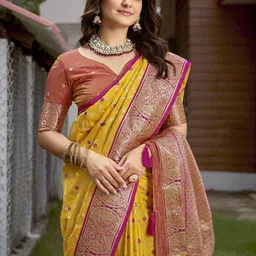 SAREETHNIC Woven Design Zari Pure Silk Banarasi Saree-55