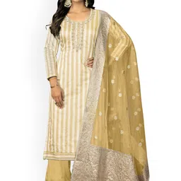 HERE&NOW Striped Zari Unstitched Dress Material-image-16