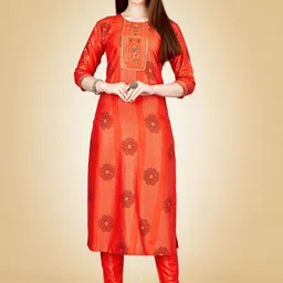 WILNERCROWN Ethnic Motifs Embroidered Straight Kurta Set-18