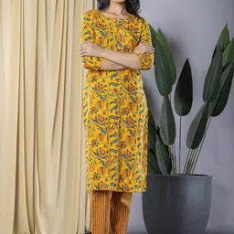 KALINI Women Floral Printed Regular Pure Cotton Kurta with Trousers-image-89