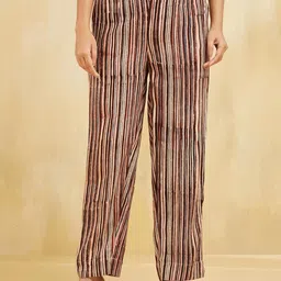 Fabindia Women Striped Regular Fit Mid-Rise Trouser-image-12