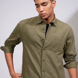 HIGHLANDER Men Relaxed Fit Spread Collar Textured Cotton Casual Shirt-image-68