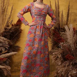 indo street Women Floral Printed Ethnic Dress-picture-12
