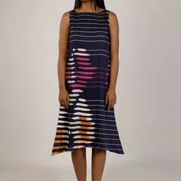 Bunosilo Abstract Print Boat Neck Accordion Pleats A-Line Midi Dress-image-39