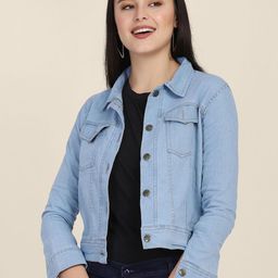 QIOA Women Lightweight Solid Crop Denim Jacket-image-93