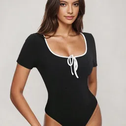 StyleCast Women Square Neck With Knotted Bow Bodysuit-image-3