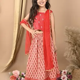 Here&Now X Kinder Kids Girls Printed Ready to Wear Lehenga & Blouse With Dupatta-picture-26
