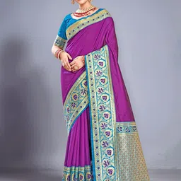 Mitera Women Solid Woven Design Art Silk Kanjeevaram Saree-image-13