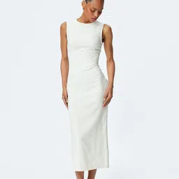 Koton Women Round Neck Sheath Midi Dress-picture-49