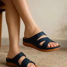 FABBMATE Textured Open Toe Flats image 3