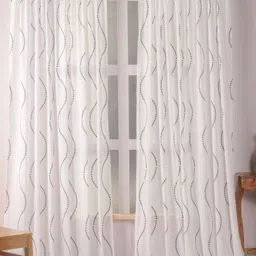 HOMEMONDE Grey & White 2 Pieces Printed Cotton Sheer Long Door Curtains-14